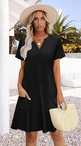 Image of WIHOLL Summer Dresses for Women Casual V Neck Wedding Guest Dress Hawaiian Midi Dress Fashion Beach Vacation Clothes