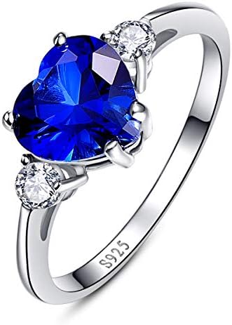 BONLAVIE 2.25ct Created Blue Sapphire Ring 925 Sterling Silver Rhodium Plated Blue Heart Ring Promise Ring Engagement Ring for Her Birthday Anniversary Valentine's Day Size 5.5