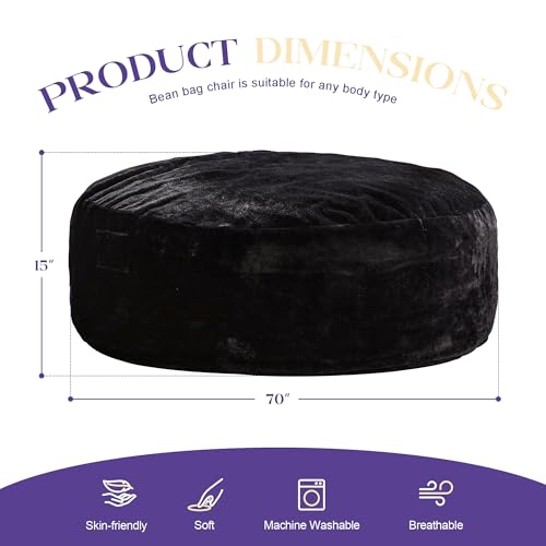 Image of Hobestluk Bean Bag Chair for Adults,6FT Giant Bean Bag Chair Black,Jumbo