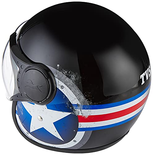 Image of TVS Half Face Captain Motorbike Helmet, Black and Blue, ISI DOT Certified, Clear Visor