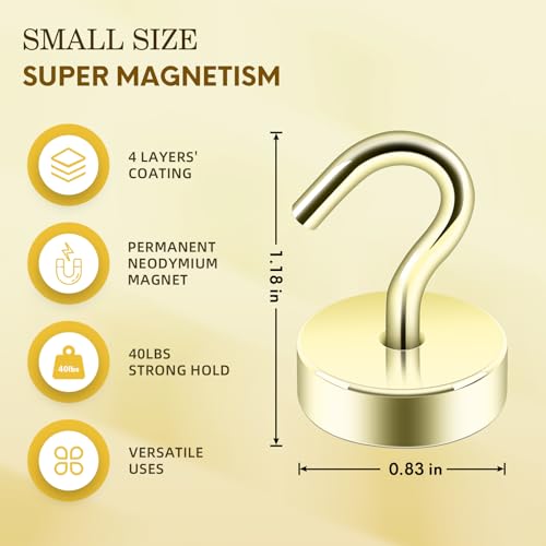 Image of Neosmuk Magnetic Hooks Steel Tube Design for Cruise,40lb+ Gold,10 Pack