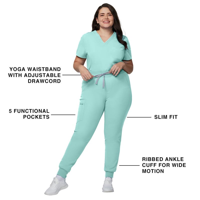 Image of Kitmaz Scrub Pants for Women - Mid Rise 4-Way Stretch Anti-Wrinkle Slim Fit Jogger Pants, Drawstring & 5 Pockets