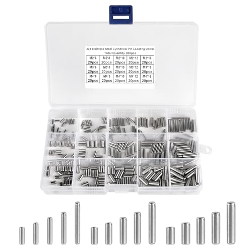 SUPAWAY Kit de 300 pasadores cilíndricos M2/M3/M4 acero inoxidable 304 Pasadores mecánicos Pasador de soporte para estanterías pasador de centrado con caja para montaje industrial estanterías, muebles