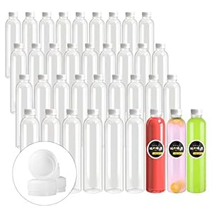 Holotap 16 OZ Empty Plastic Juice Bottles Pack of 30 Clear Disposable Bulk Drink Bottles with White Tamper Evident Caps Lids (16 OZ, White)