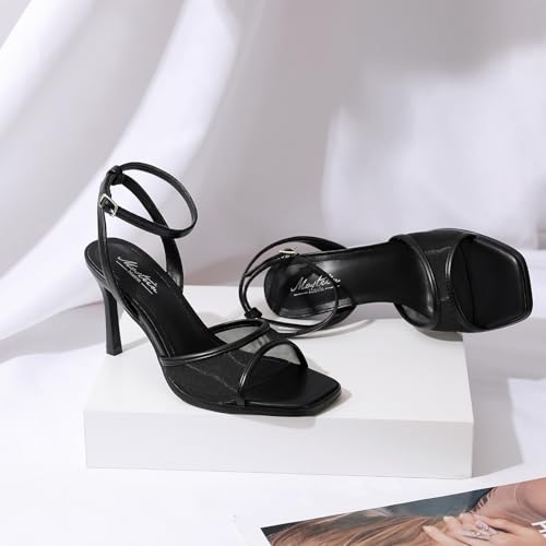 Image of Mostrin Strappy Heels for Women Square Open Toe Lace Up Heeled Sandals Ankle Strap Sexy Stiletto High Heels for Party, Prom, Dating, Wedding