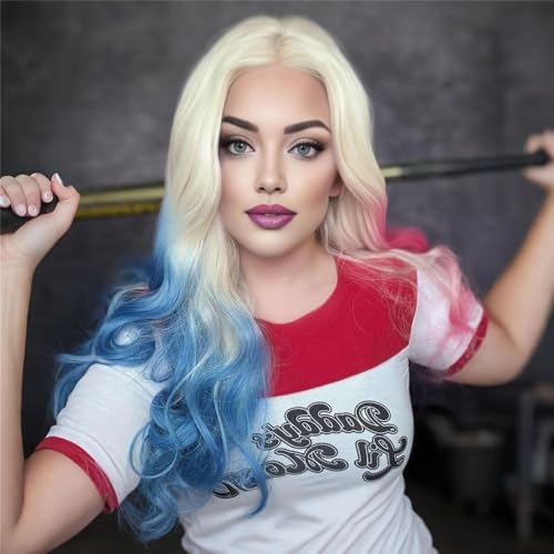 24 "Rainbow Long Wave Kręcone Peruka Dla Kobiet Długie Faliste Syntetyczne Włosy Peruki Na Halloween Cosplay Party dla Uroczych Kobiet