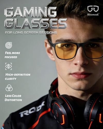 Image of Bloomoak-99% Blue Light Blocking Glasses - Gaming Glasses - Anti Glare - Anti Fatigue -Suitable for Screens, Games, TVs