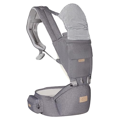 Image of FRUITEAM 6-in-1 Baby Carrier with Waist Stool/Hip Seat for Breastfeeding, One Size Fits All - Adapt to Newborn, Infant & Toddler (Greyish)