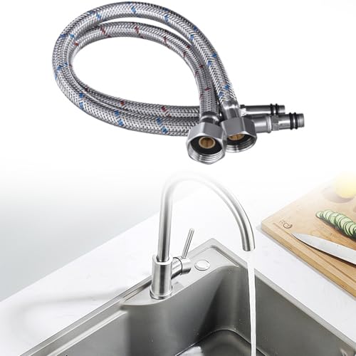 Aiyraa 2 Stück 80cm Panzerschlauch 3/8 Zoll, Anschlussschlauch Armatur G3/8 x M10, Wasseranschluss Verlängerung, Flexschlauch Armatur, Wasserschlauch Flexibler Schlauch für Mischbatterie Küche Bad
