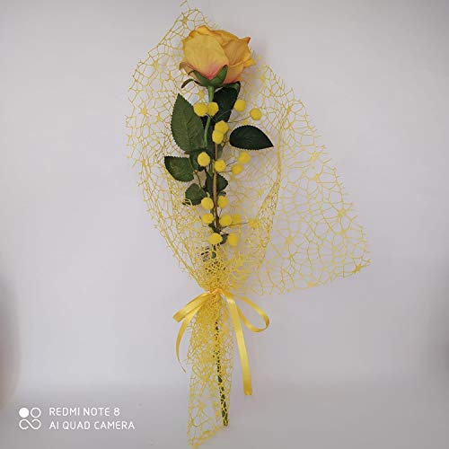 F.G.F. IMPORT EXPORT S.R.L. Composición de Maceta Flores Rosa y Mimosa con Decoraciones de Estilo para Interiores y Exteriores Ideal para Fiesta de la Mujer Ideal para macetas