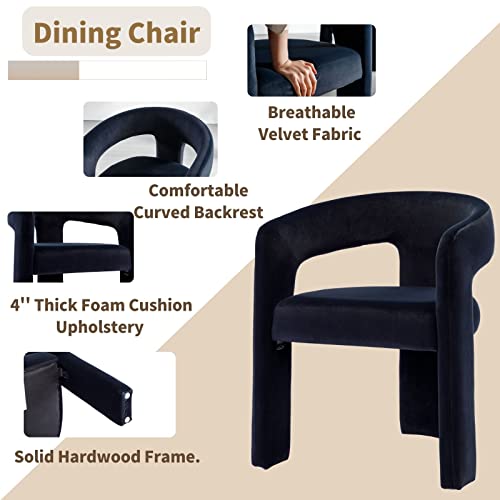 Image of HNY Modern Barrel Kitchen & Dining Room Chairs Set of 3, Velvet Upholstered Accent Chairs with Arm, 18.5'' Wide Side Armchair Vanity Chairs for Living Room Bedroom Makeup Small Spaces, Black