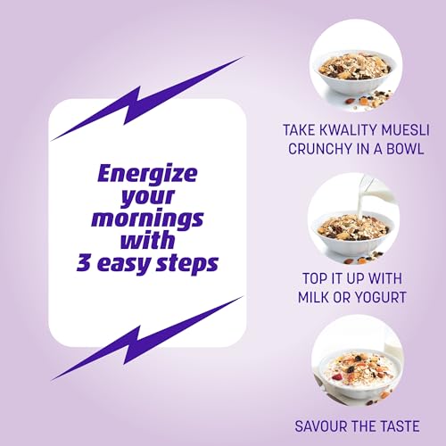 Image of Kwality Muesli Fruit and Nut 500gram | 76% Multi Grains | No Maida | Natural Source of Vitamin & Iron | High in Protein & Fiber | Low Fat & Cholesterol | Healthy Food & Breakfast Cereal