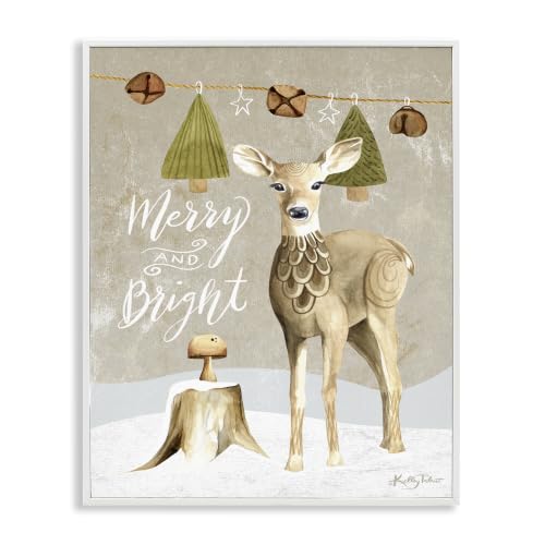 Deer and Jingling Bells Winter Scene, 16 x 20 Inch Framed Giclée Print