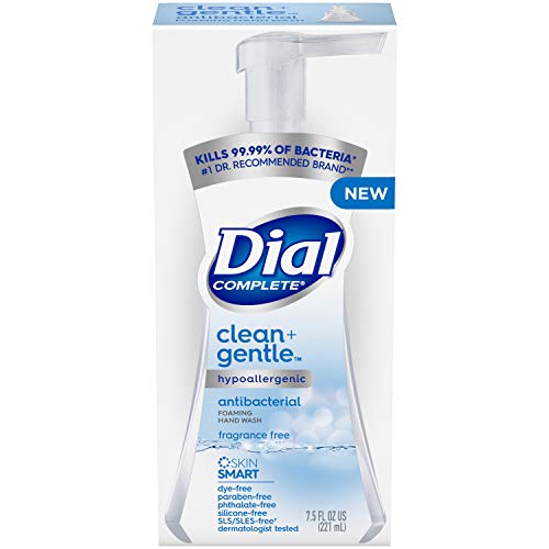 Dial Complete Clean + Gentle Antibacterial Foaming Hand Wash, Fragrance Free, 7.5 Fl Oz, 8 Count Case #TOP7