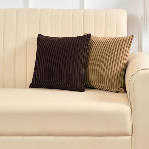 Image of Yellow Weaves Pencil-Stripe Fur Cushion Covers | Soft Polyester | Decorative Sofa & Throw Pillow Covers | 16x16 Inches, Pack of 2 (Coffee & Golden Brown)