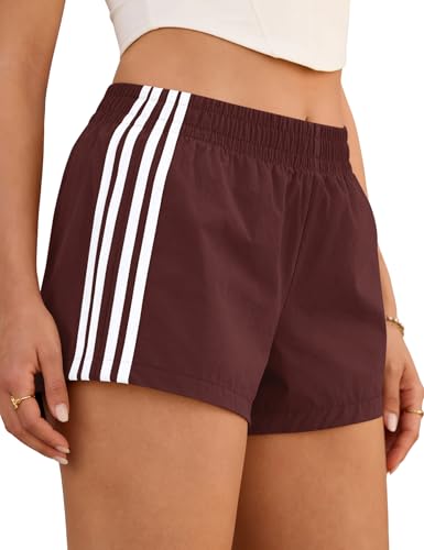 Plameil Shorts for Women Sweat Track Athletic Boxing Shorts Summer Low Rise Mini Side Stripes Gym Y2k Cute Girls Athleisure Clothing (Brown Red M)