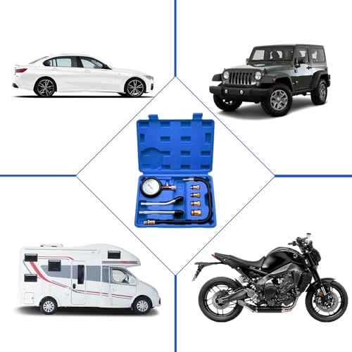 Kompressionstester Set, Kompression Tester Kit Kompressionsmessgerät Zündkerze Tester Kompressionsprüfer Kompression prüfen meßen Kfz M10 M12 M14 M18 Manometer Tool Set, Blau