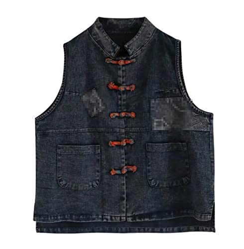 Women Vintage Denim Vest Spring Summer Sleeveless Outerwear Spliced All-Match Female Jean Waistcoat #TOP1