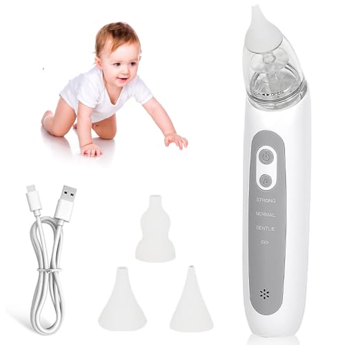 VIVIDRISE Mosca Bebé Eléctrico, Recargable Mosca Bebé Incluye 3 Silicona Suave Aspirador Nasal Bebe con Música, 3 niveles de succión, para recién nacidos