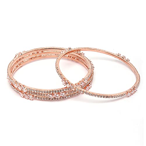 Image of ZENEME Rose Gold-Plated Lime Green & White Oval Shaped AD studded Handcrafted Bangles Set for Girls and Women (Set Of 4) (2.8)
