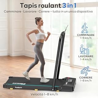 FunLife F1 - Tapis roulant pieghevole 3 in 1 con maniglia, silenziosa e piatta, fino a 120 kg, per scrivania e ufficio, per anziani e riabilitazione