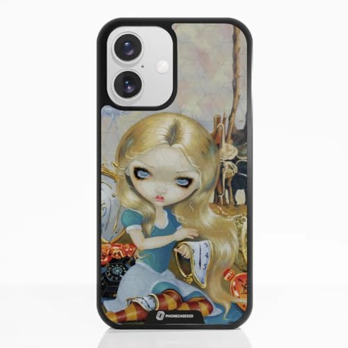 Coque iPhone 16 antichoc et légère effet 3D breveté Alice au pays des merveilles noir
