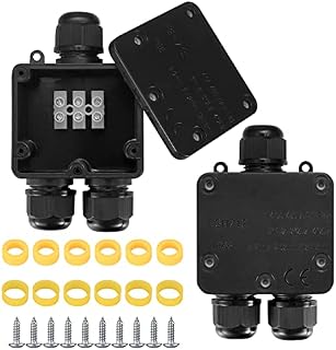 2 Pcs IP68 Waterproof Junction Box, 3-Way Outdoor Electrical Cable Wire Connectors, Extension Cable Connectors Junction Boxes with PG13.5 Glands for Ø5mm-15mm Cable - Black