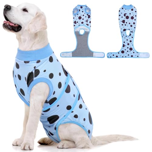 Image of Kuoser Dog Surgery Suit, Soft Dog Spay Recovery Suit Female, Anti Licking Neuter Recovery Suit for Male Dogs, Post-Op Pet Surgical Suit Protective Wear E-Collar & Cone Alternative,Blue Polka Dots XL