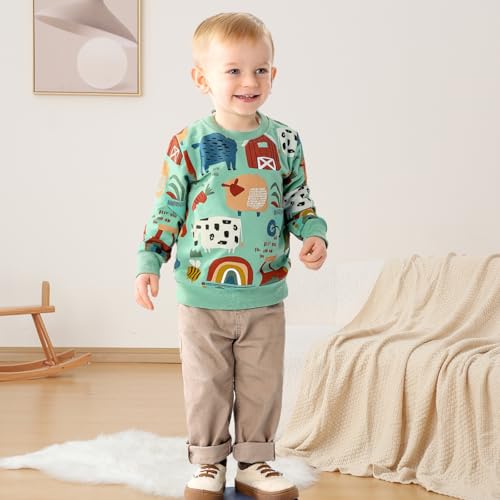 Image of GFQLONG Toddler Boy Sweatshirt 2T 3T 4T 5T Long Sleeve Shirts Boys Sweater | cotton dinosaur cartoon pullover crewneck sweatshirt,toddler boy sweaters tops,kids fall winter clothes