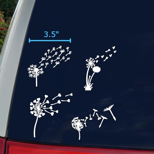 Image of Dandelion Blowing Decal 4 Pack: White, Small (3.5 inch) Vinyl Decals for Car Tumbler Laptop
