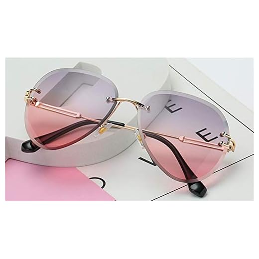 Damer solglasögon, 2020 New Kvinnor Män Retro Cutting Lens Gradient solglasögon tappning Rimless Pilot solglasögon för kvinnliga UV400 (Lenses Color : Gold Gray Pink)