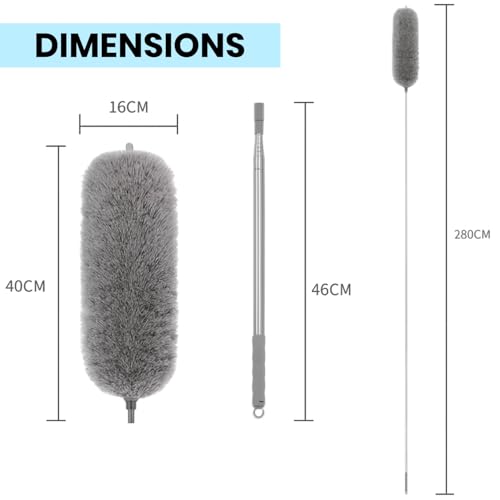 Image of Maxoshine Fan Cleaner Brush with Long Rod Flexible Fan Cleaning Mop Microfiber Dust Cleaner Foldable Duster Microfiber Duster for Cleaning of Home, Kitchen, Car (Grey - Feather Duster)