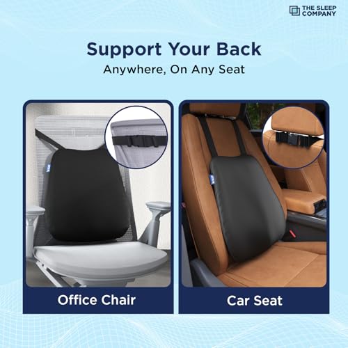 Image of The Sleep Company SmartGRID Ortho Pro Back Cushion | Back Pain Relief | Office Chair & Car Seat Support | Lumbar Support Back Rest | Supports Spinal Alignment & Posture | 600+ Cooling Channels | Black