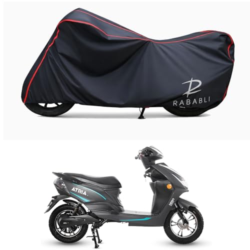 Image of Waterproof Bike Body Cover Compatible for | Hero Electric Atria | Taffeta Fabric, Red Piping Design, Bottom Elastic Fit | Dustproof, Sun UV & Rain Protection for All Bikes
