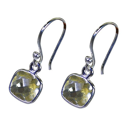 Boucles d'oreilles argent quartz citron véritables pendantes en forme coussin