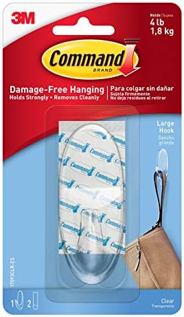 Command Outdoor Decorating Clips, Pack of 16 Mini Hooks and 20 Small Adhesive Strips, Transparent & 17093CLRES Large Hook, Pack 1 Hook and 2 Adhesive Strips, Transparent - Holds up to 1.6 kg