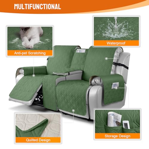 Image of VANSOFY Loveseat Recliner Cover with Console 100% Waterproof Sofa Slipcovers Non-Slip Reclining Couch Cover Split Sofa Covers Furniture Protector for Pets, Dogs(Vine Green)