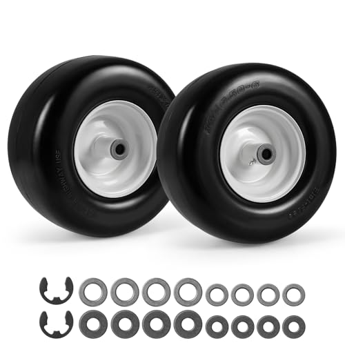 Goplus 13 x 6.50-6 Flat Free Tires & Wheels (2 Pack), Solid Rubber Tires w/ 5.5'-6.8' Centered Hub, 3/4' Bushing, Extra 1/2' & 5/8' Bushings, Replacement Tires for Riding Lawn Mowers, Garden Carts