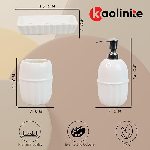 Image of Ceramic Bathroom Accessories Set for Utility and Bathroom Decor | Liquid Soap Dispenser, soap Tray, Toothbrush Holder (Exclusive Bathroom Set) (White)