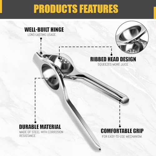 Image of 2-in-1 Stainless Steel Lemon Squeezer with Bottle Opener | Manual Citrus Juicer | Food Grade Rustproof Heavy Duty Lemon Press for Lemon & Lime | Easy Clean Kitchen & Bar Use | Silver