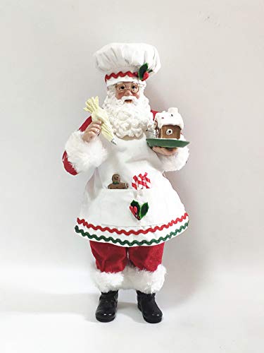 ShineNS 11-Inch Cooking Chef Santa with Gingerbread House Statue Santa Figurine Cloth Resin Christmas Decoration Ornament Xmas Gift