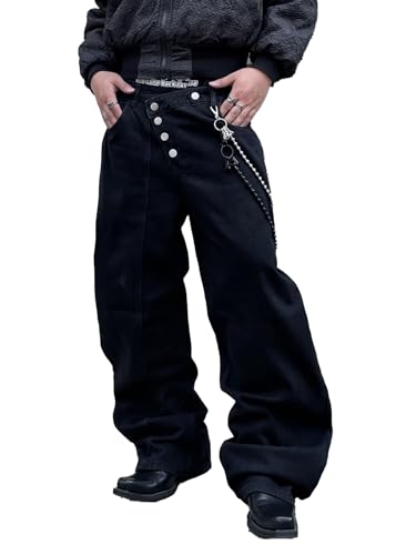 Men's Angled Button Fly Baggy Jeans Hip Hop Y2k Wide Leg Denim Pants Skater Jeans Streetwear