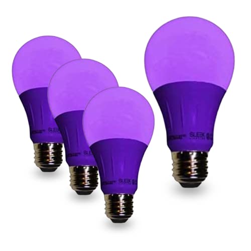 SLEEKLIGHTING Purple Light Bulb A19 LED 120 Volt - 3-Watt Outdoor Light Bulbs- Medium Base - UL-Listed Purple LED Light Bulb- Lasts More Than 20 000 Hours 4pack