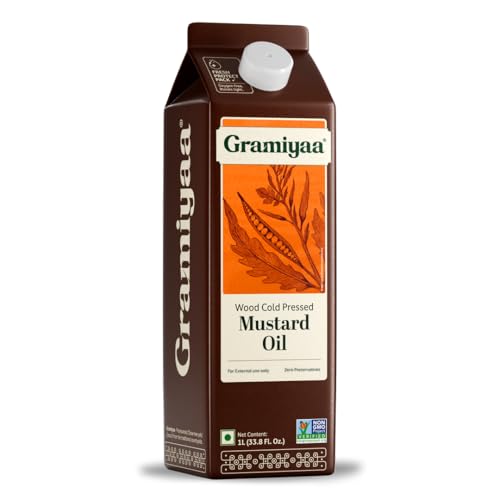 Gramiyaa Mustard Oil/Sarso Ka Tel (1L) Made using farm grown Mustard seeds | Wood Cold-Pressed and Single-Filtered Oil | Kacchi Ghani Natural and Unrefined | Only for External Use