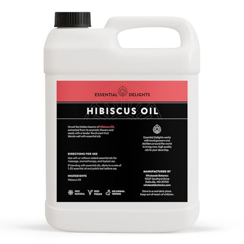 Image of Hibiscus Oil by Essential Delights - Premium Cold Pressed Carrier Oil (128 oz.) | for Skin, Face, Body, Hair, Massage, and Aromatherapy Blends
