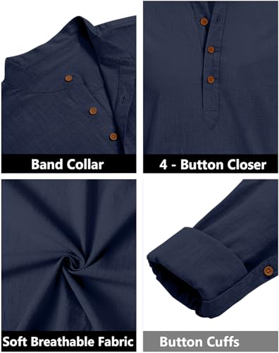 Image of Zombom Men's Solid Cotton Polyester Blend Straight Kurta Shirt, Regular Fit Full Sleeve Short Kurta Shirt