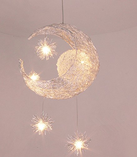 icase4u Vintage Retro Lámpara Colgante de Techo Moderno Minimalista Creativa Portalámpara Nordico Blanco Chandelier Perfecta para Cocina/Comedor/Dormitorio/Café/Bar/Fábrica (Luna y Estrellas)