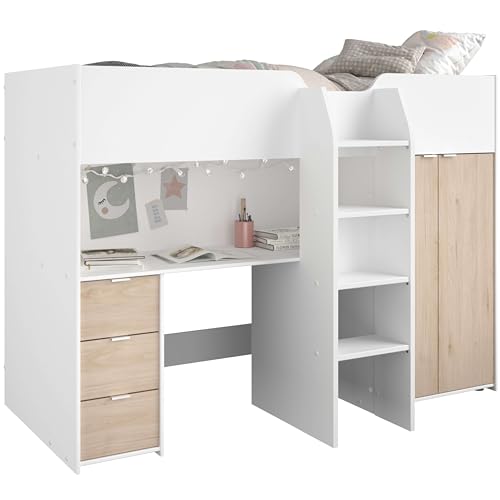 Miroytengo Cama Funny Dormitorio Juvenil o Infantil en Color Roble Jackson Y Blanco Mate 203x146x95 cm