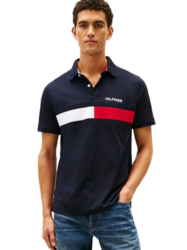 Image of Tommy Hilfiger Men's Short Sleeve Cotton Pique Flag Polo in Regular Fit