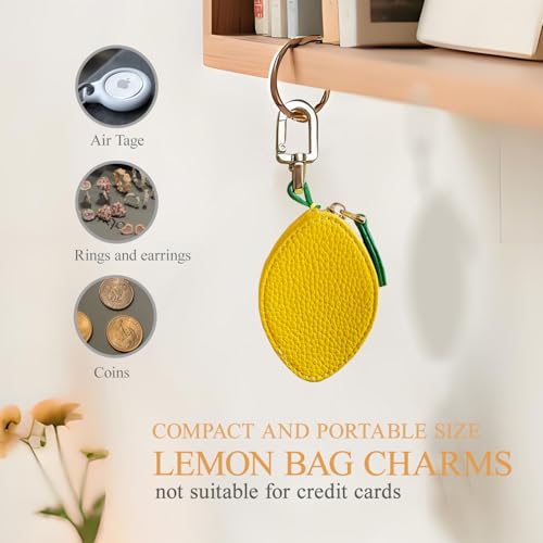 Image of 2.95 x 2.1 Inch Lemon Fruit Bag Charm Cute Mini Coin Purse Keychain,Mini Leather Coin Pouch Change Purse for Backpack Decoration,Coin Lemon Wallet for Girl Women